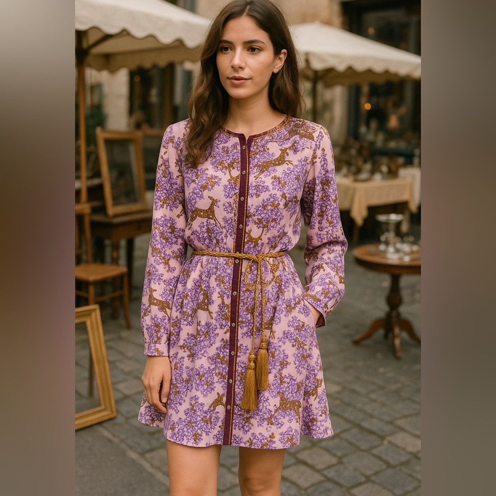 NWT Aratta Lilac Floral Boho Mini Dress With Sheer Embroidered Back Size Small